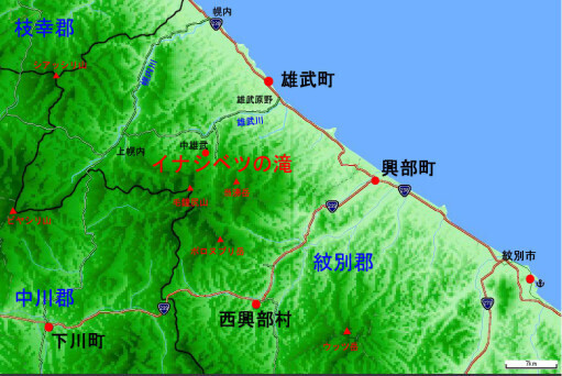 イナシベツの滝の地図