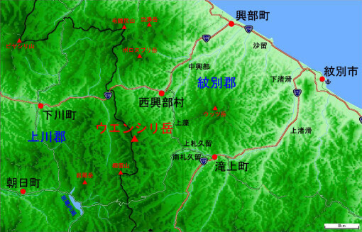 ウエンシリ岳の地図